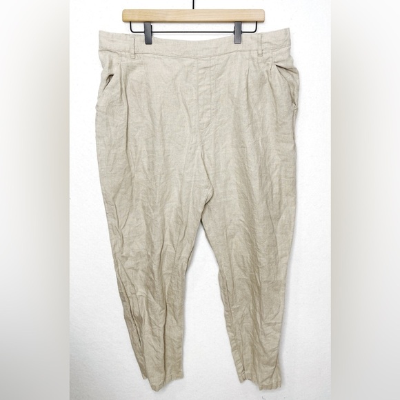 Garnet Hill 100% Khaki Linen Pleat-Detail Trousers Size 18 - Picture 2 of 6